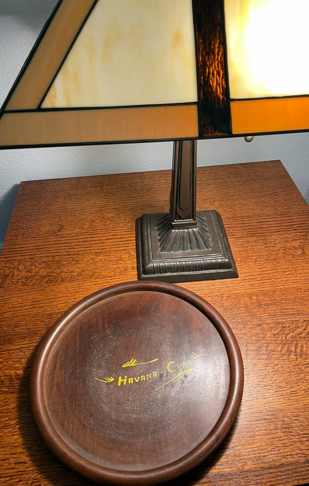 Vintage Havana Cuba Hand Painted Wooden Plate Tray Souvenir 11.25” Round