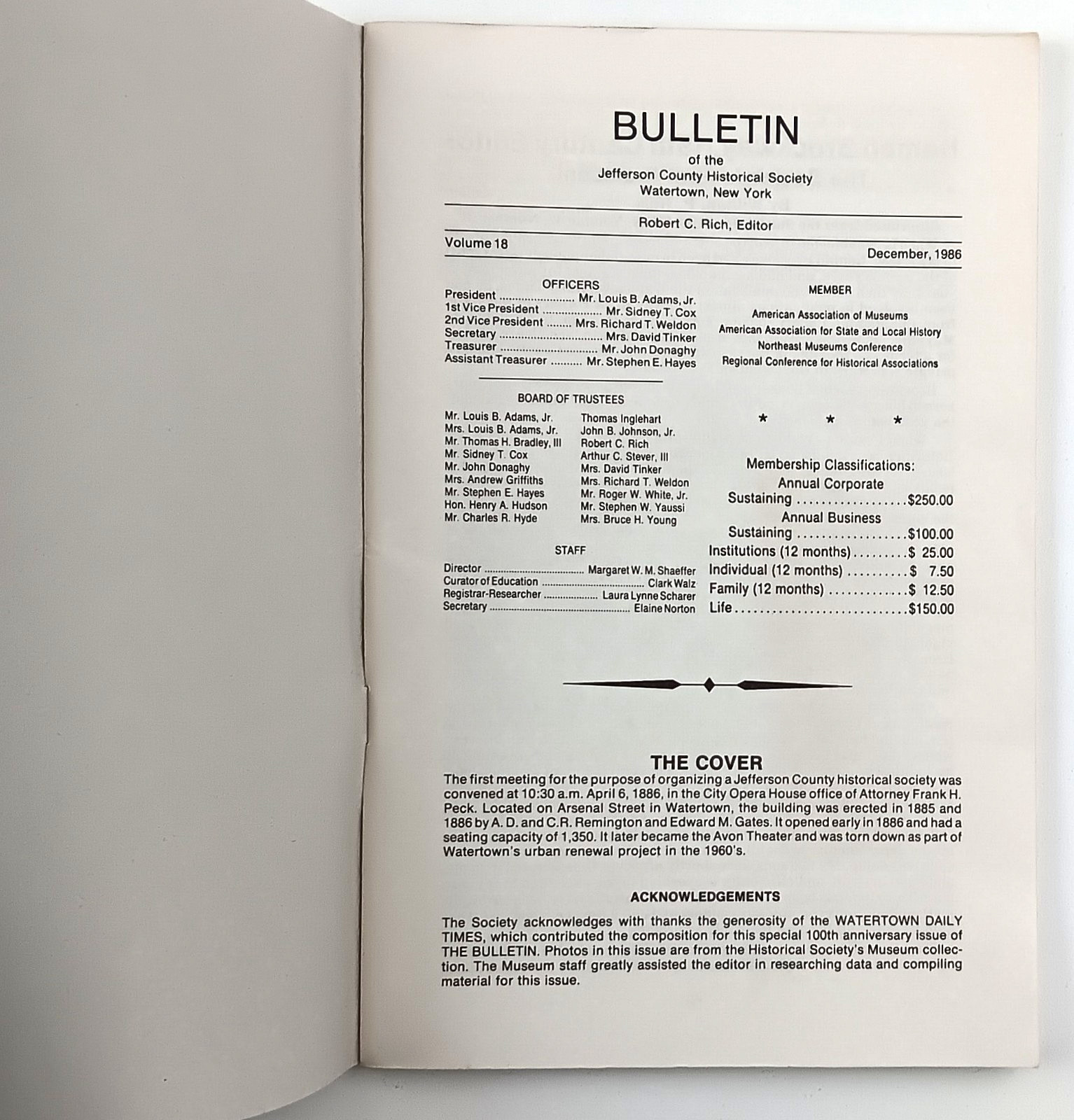 1986 Watertown New York Jefferson County Historical Society Bulletin VTG Booklet