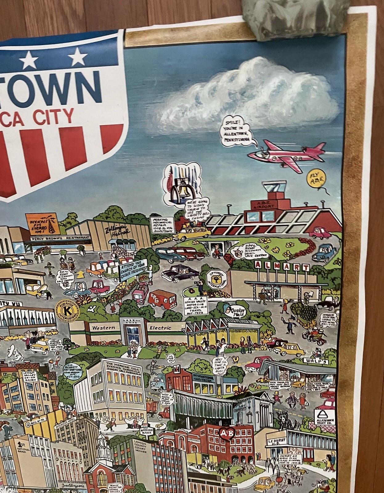 1976 Original Vintage Allentown PA Cartoon Illustrated Map by Louis Bolnik, Jr.