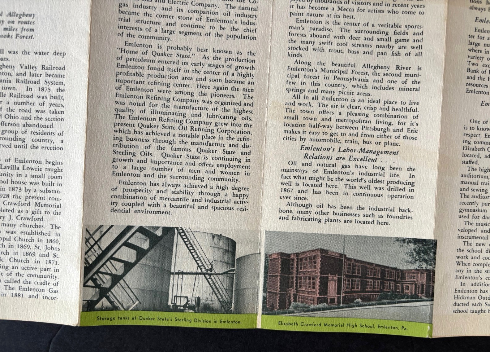 VTG 1940s Emlenton PA Brochure Town History Photos Business Nature Map Airport +