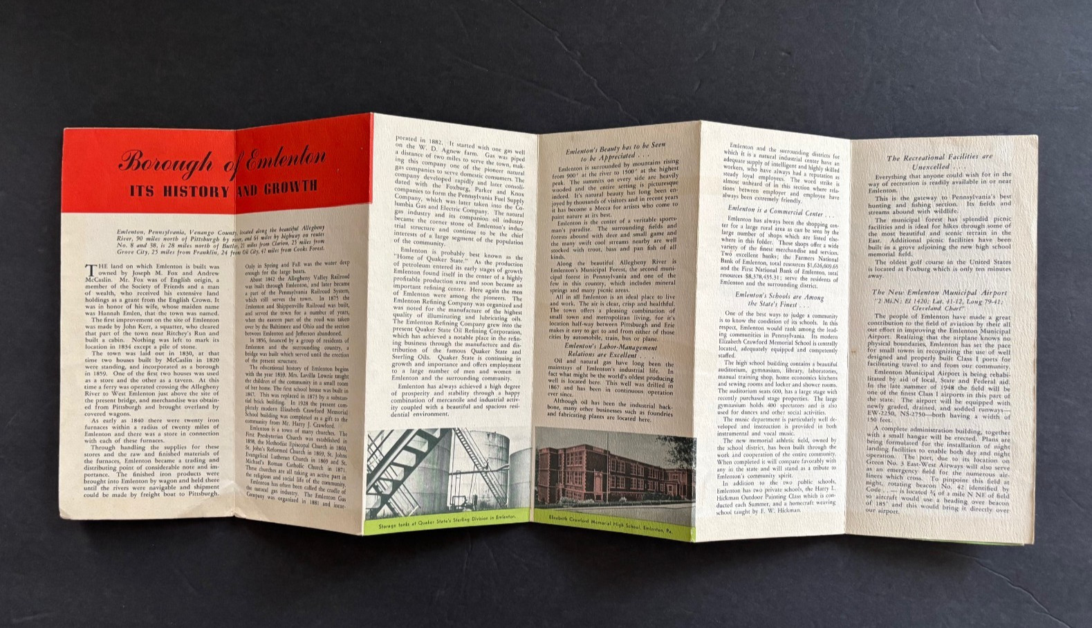 VTG 1940s Emlenton PA Brochure Town History Photos Business Nature Map Airport +