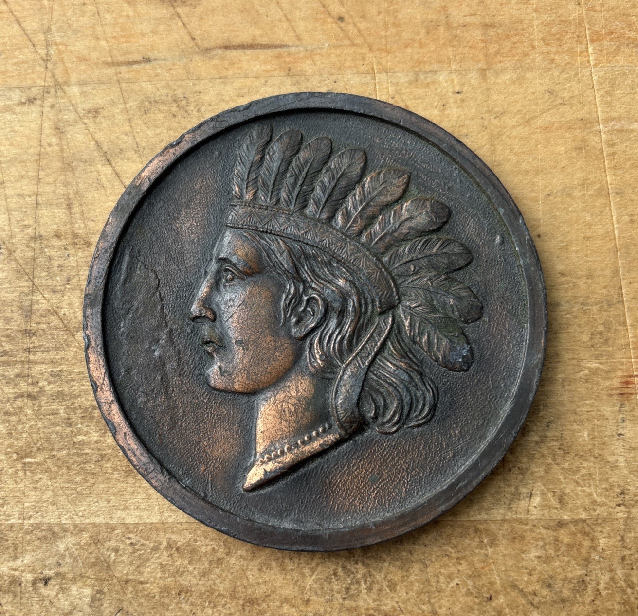 Vintage 3” Large Copper Indian Head Souvenir Penny- The Alamo San Antonio TX