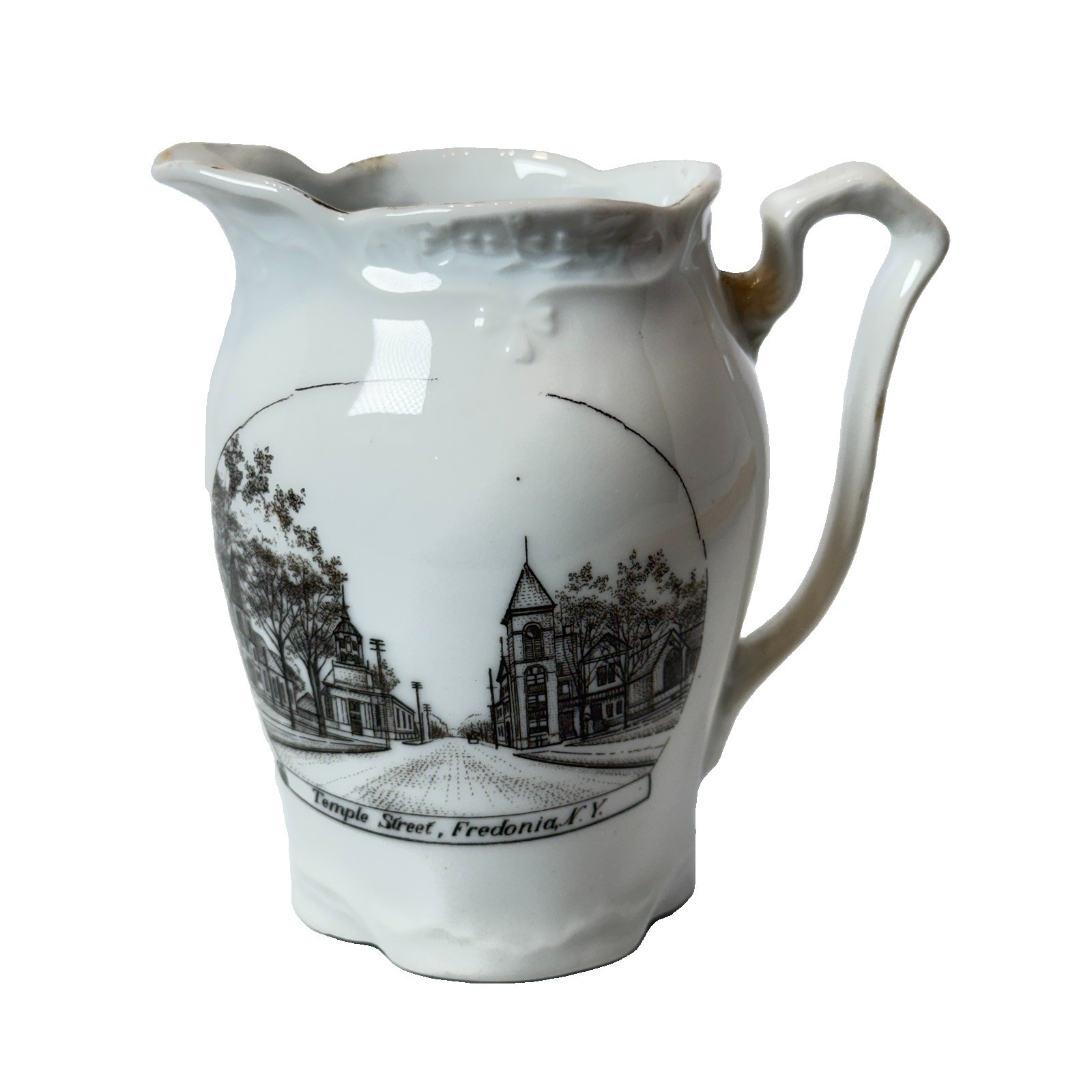 FREDONIA NY NEW YORK Souvenir TEMPLE STREET Porcelain Trinket CREAMER