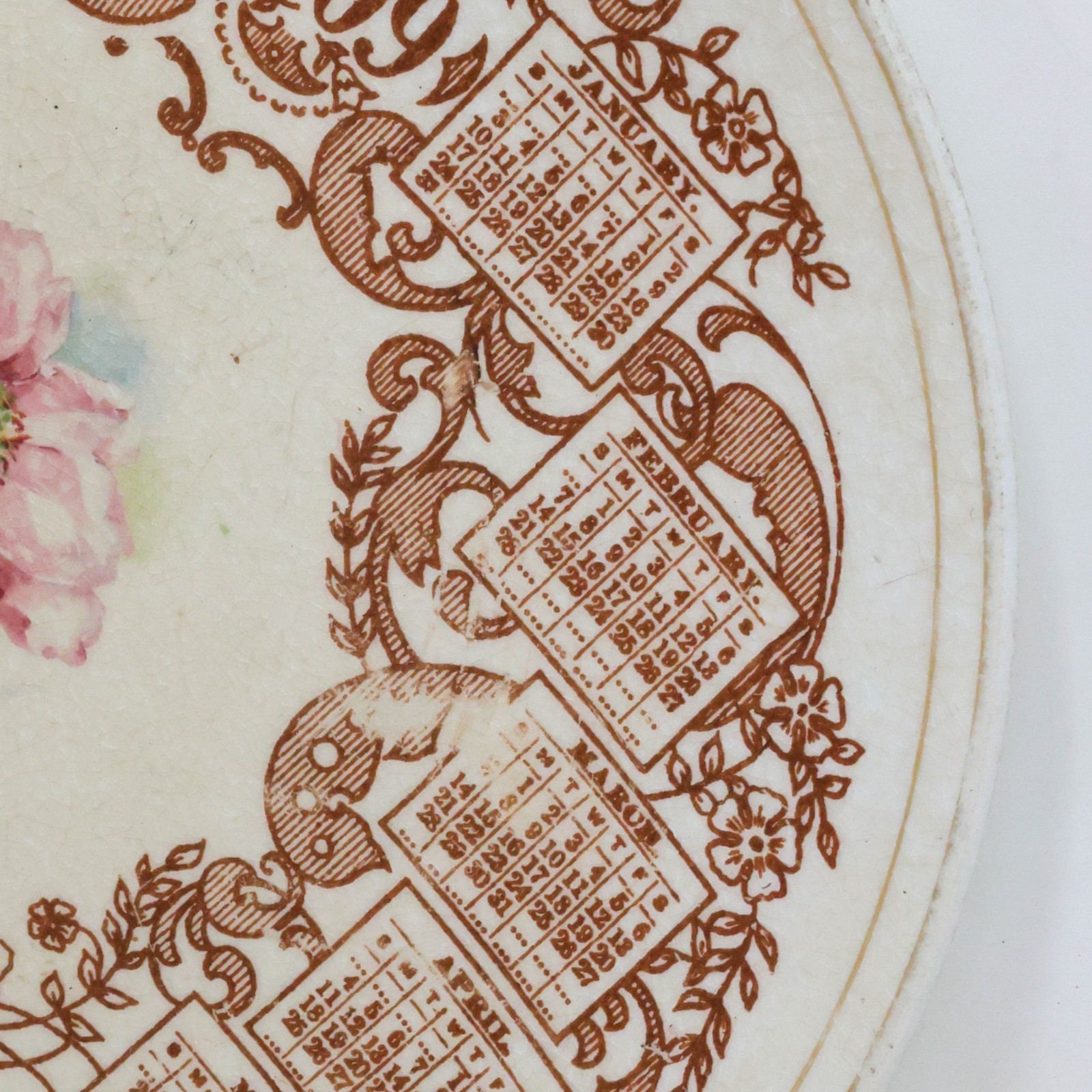 Antique 1909 Souvenir Calendar Plate Newkirk Oklahoma Pink Rose American ChinaCo