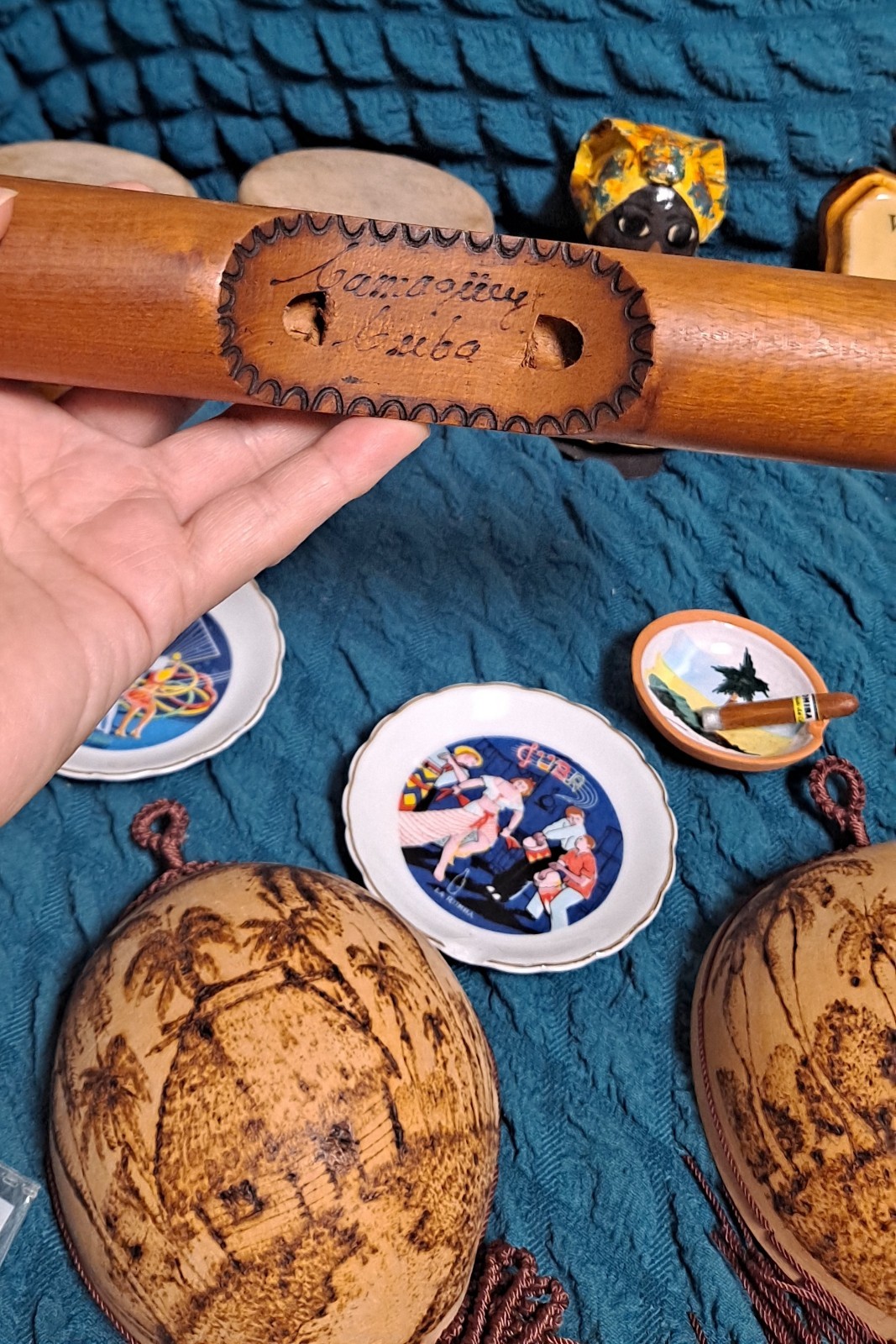 Cuba Souvenir Wall Painted, Mini Plates/Coasters, Small Drum Set, Doll & Plaque