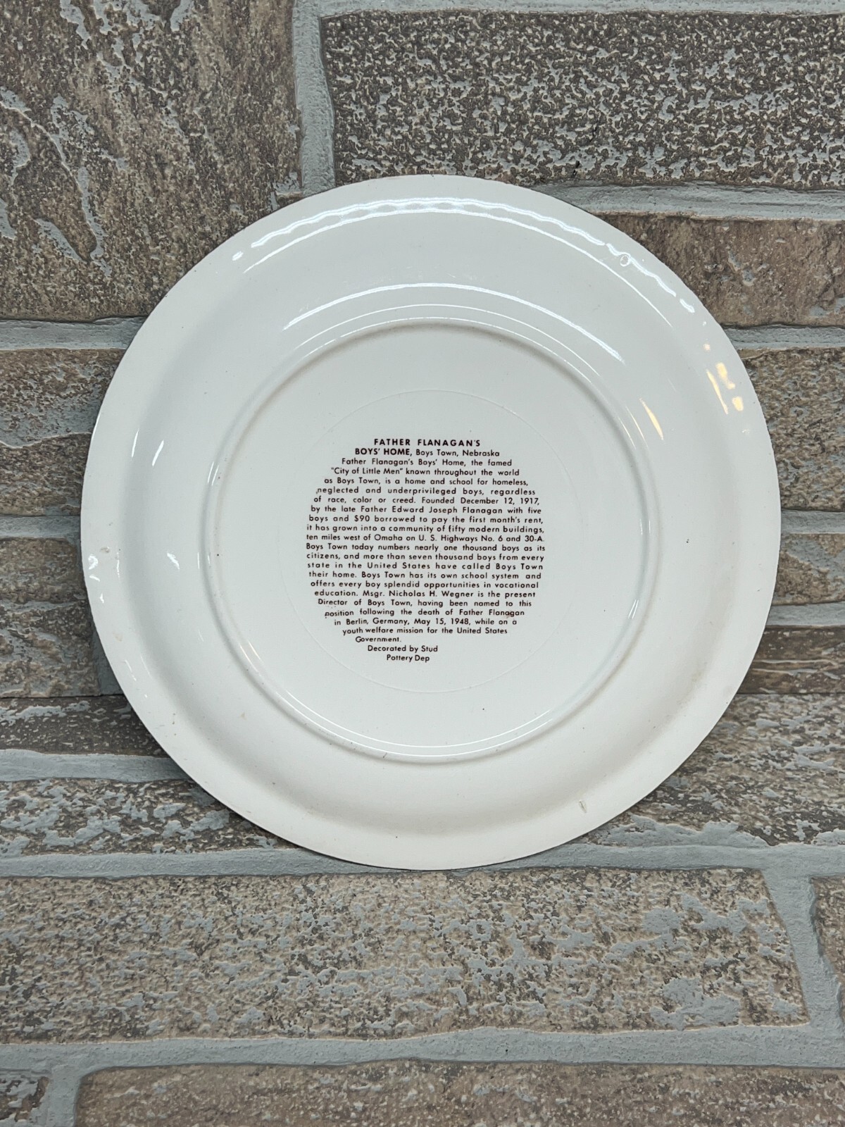 Vintage Father Flanagans Boys Home Boys Town Nebraska Souvenir Plate 9 in.