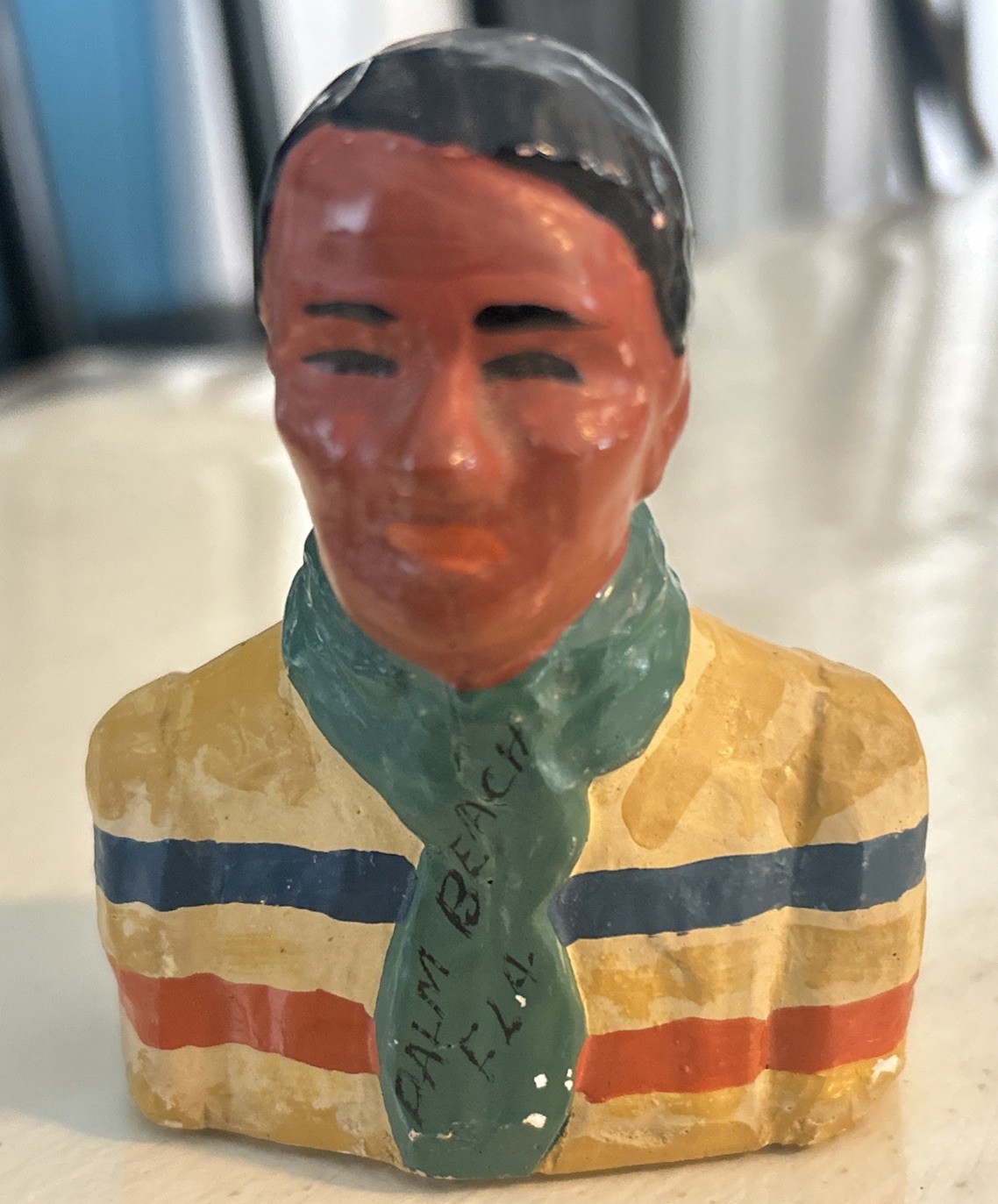 Vintage Florida Seminole Indian Man 3” Bust Hand Made Palm Beach, FLA. Rare HTF