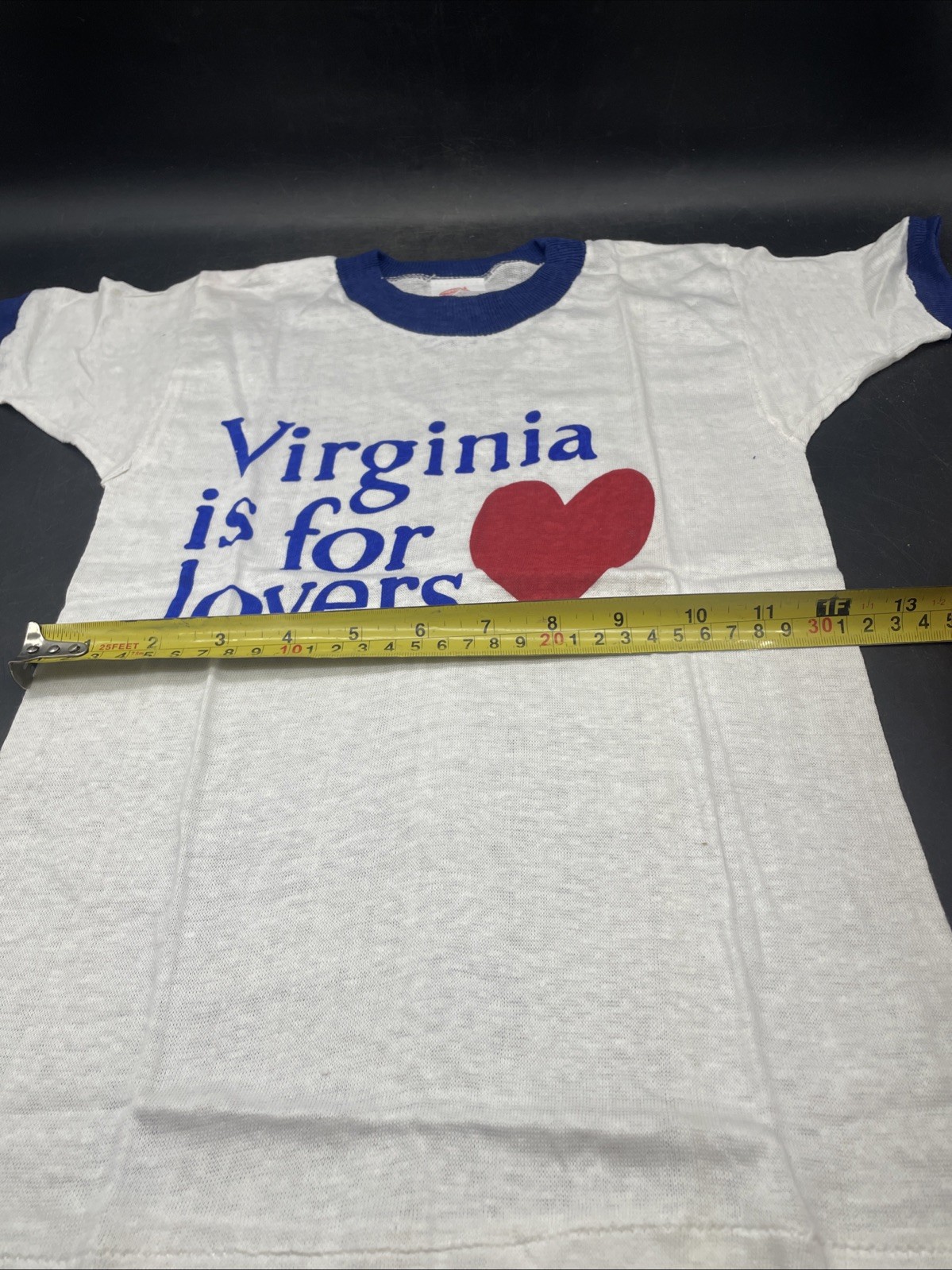 Vintage 70s Virginia Is For Lovers Blue Ringer T-Shirt Deadstock Hanco Kids 6-8