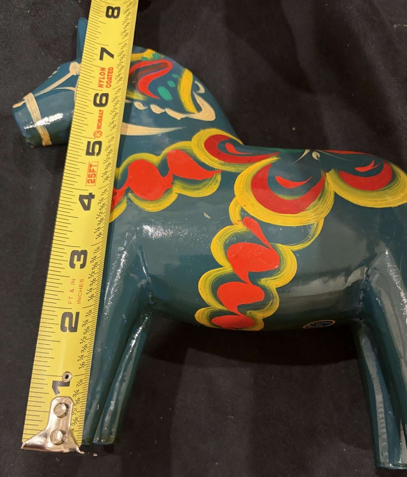 2 Vintage Nils Olsson SWEDISH Folk Art DALA HORSE 8” Blue Hand Painted 4” Black
