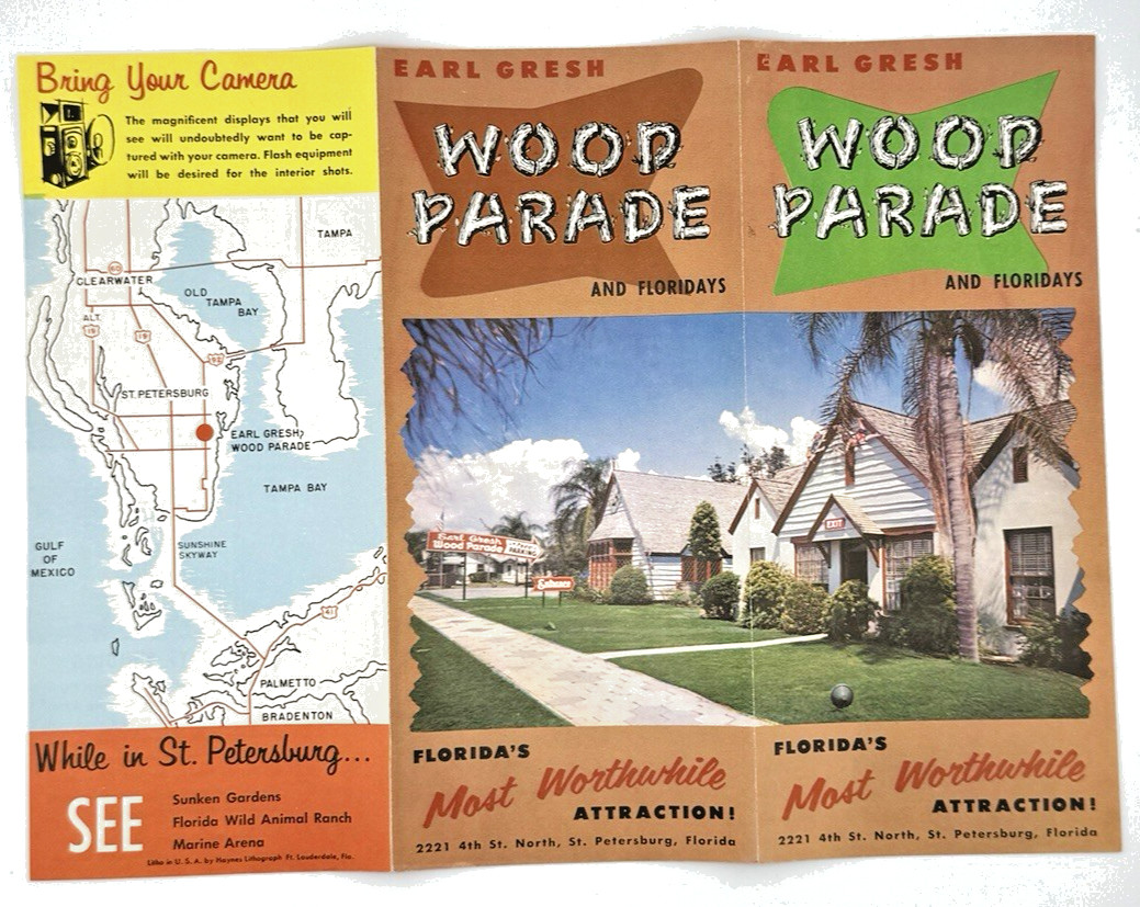 St. Petersburg, FL WOOD PARADE and FLORIDAYS Vtg Brochure Travel Souvenir Map