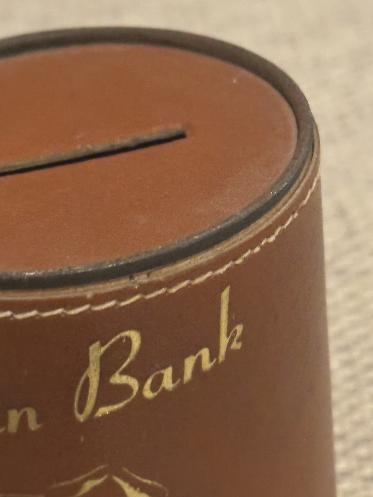 Vintage Souvenir RCMP Leather Cylindrical Coin Bank – Niagara Falls, Canada