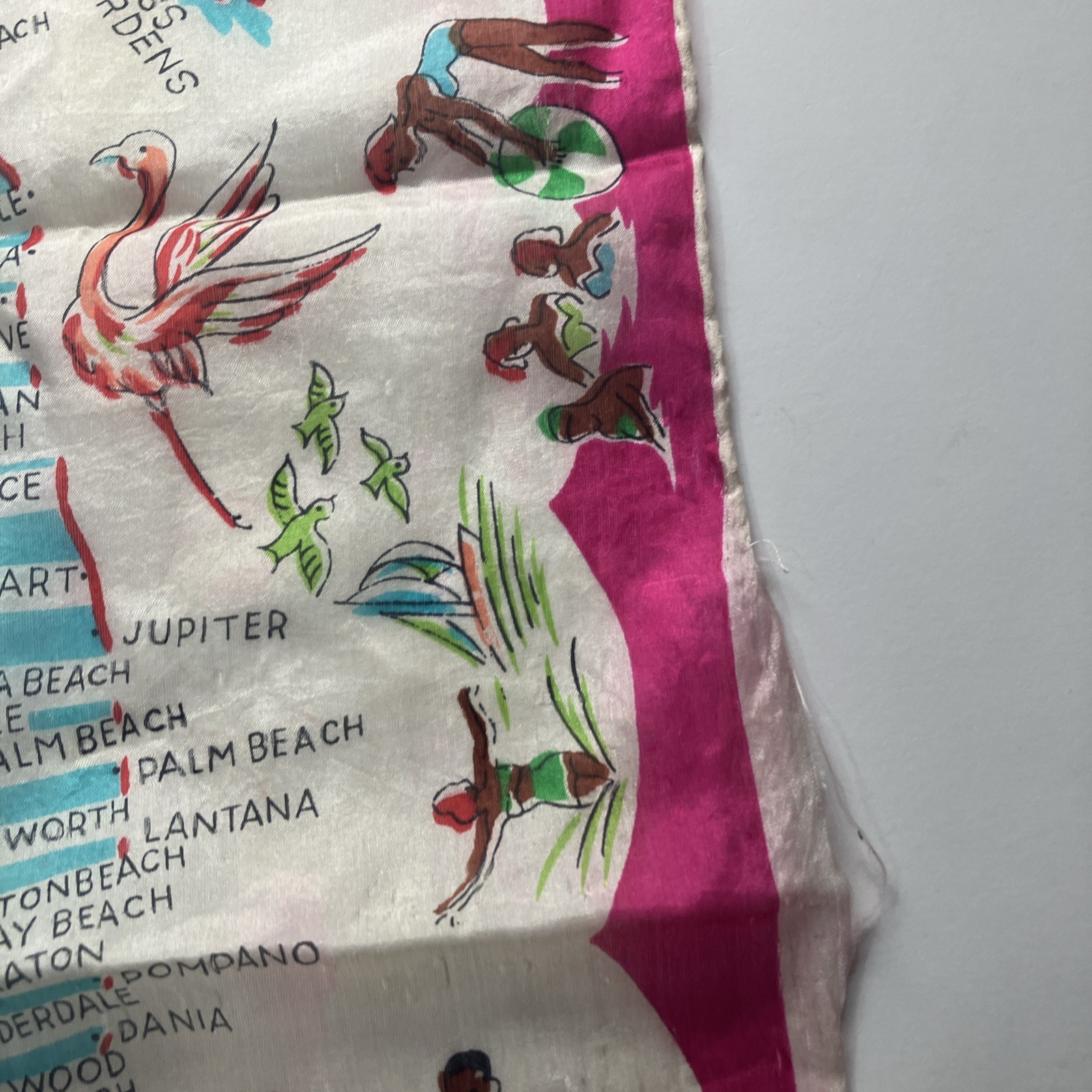 Vintage FLORIDA Map Souvenir Sheer Pink Scarf Hair wrap bandana flamingos