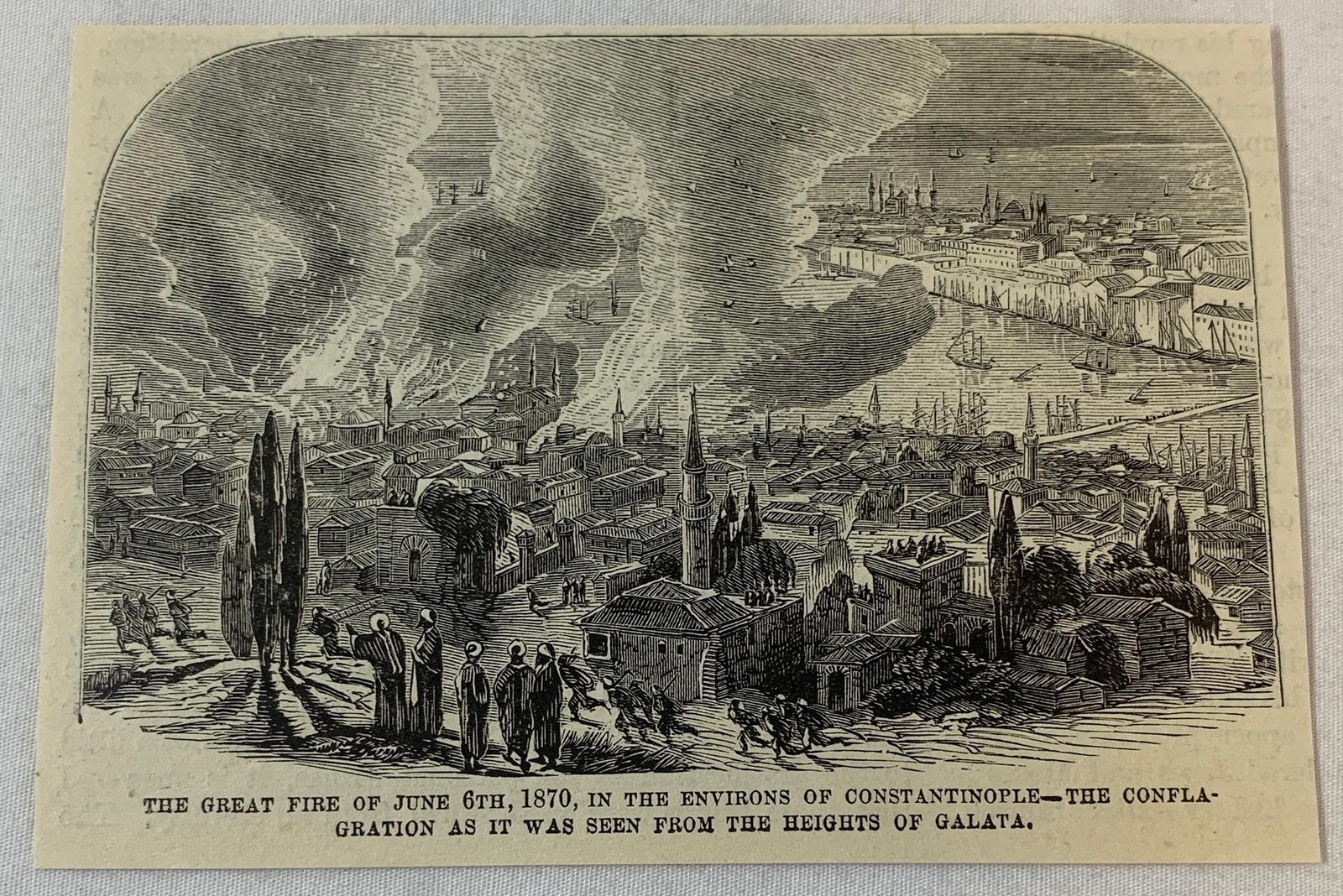 1876 magazine engraving ~ GREAT FIRE OF JUNE 6, 1870 Constantinople