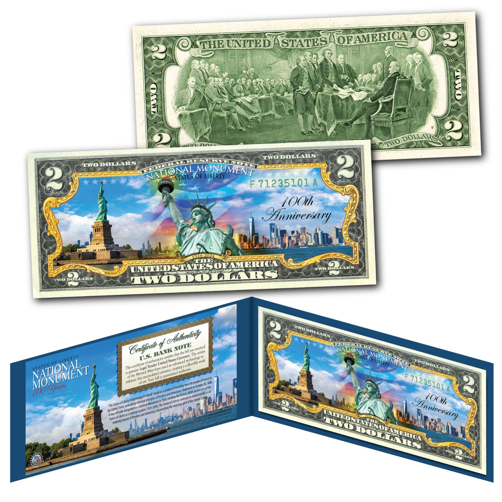 STATUE OF LIBERTY National Monument 100TH ANNIVERSARY 1924-2024 SKYLINE $2 Bill