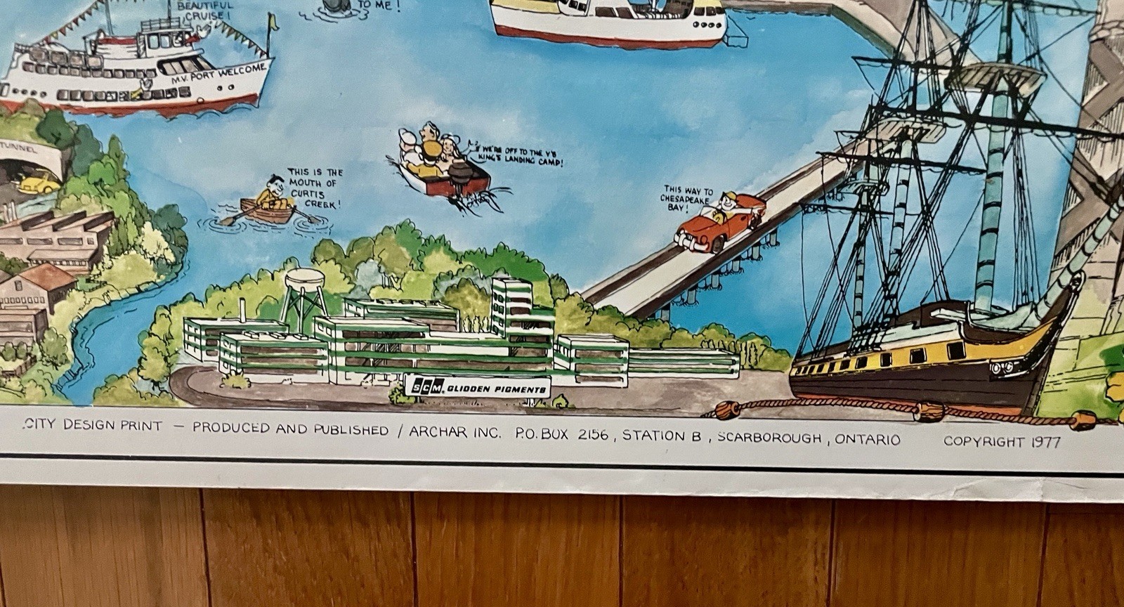 1977 Archar Vintage Original Baltimore Cartoon Map Travel Poster Barbara Spurll