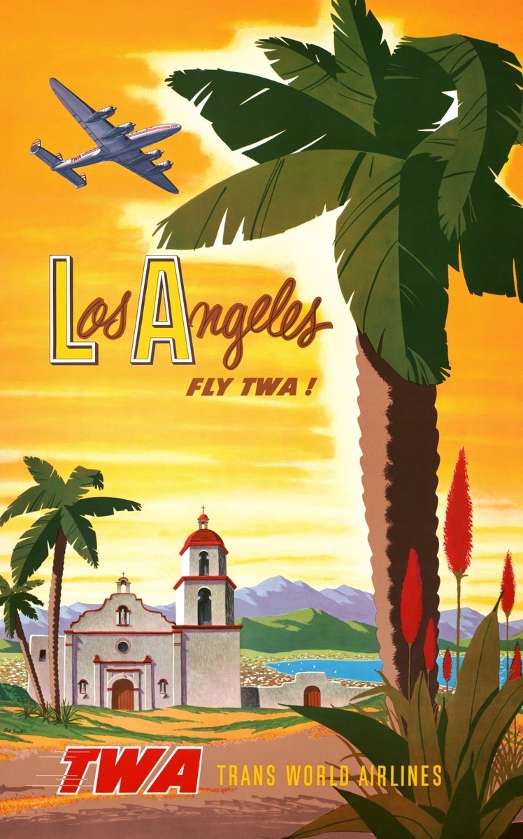 Los Angeles California Fly TWA United States Travel Advertisement Poster