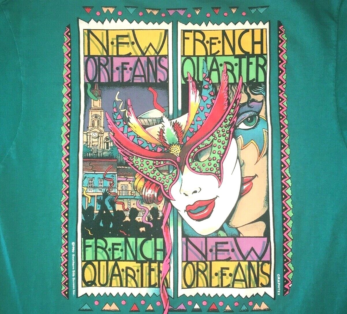 Vtg FRENCH QUARTER NEW ORLEANS T SHIRT Rare 80-90s Tee USA Louisiana MARDI GRAS