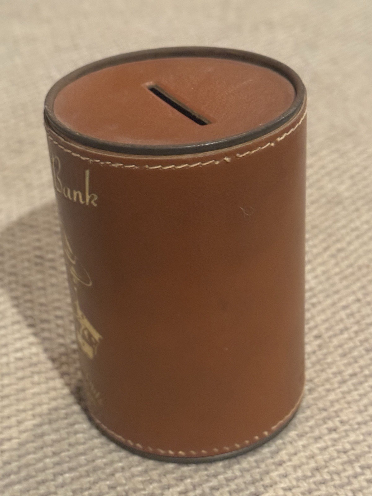 Vintage Souvenir RCMP Leather Cylindrical Coin Bank – Niagara Falls, Canada