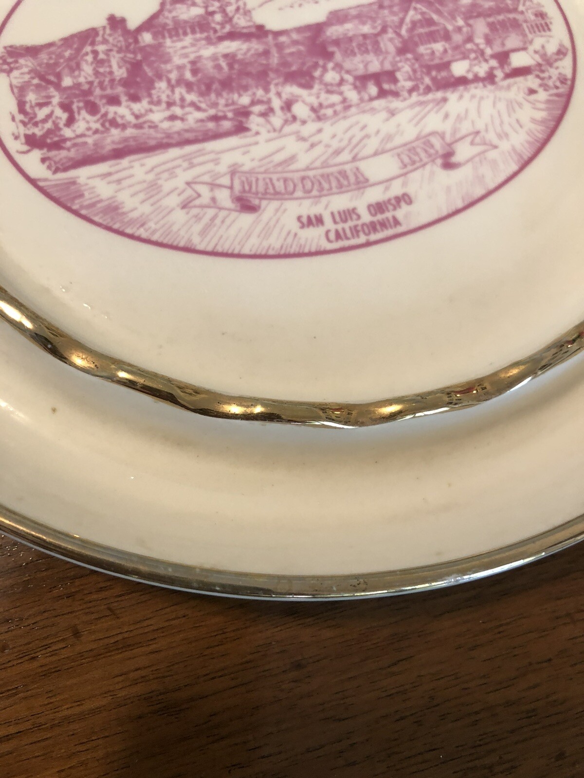 Vtg Madonna Inn Ceramic Ashtray Trinket Dish Gold Edges San Luis Obispo CA Hotel