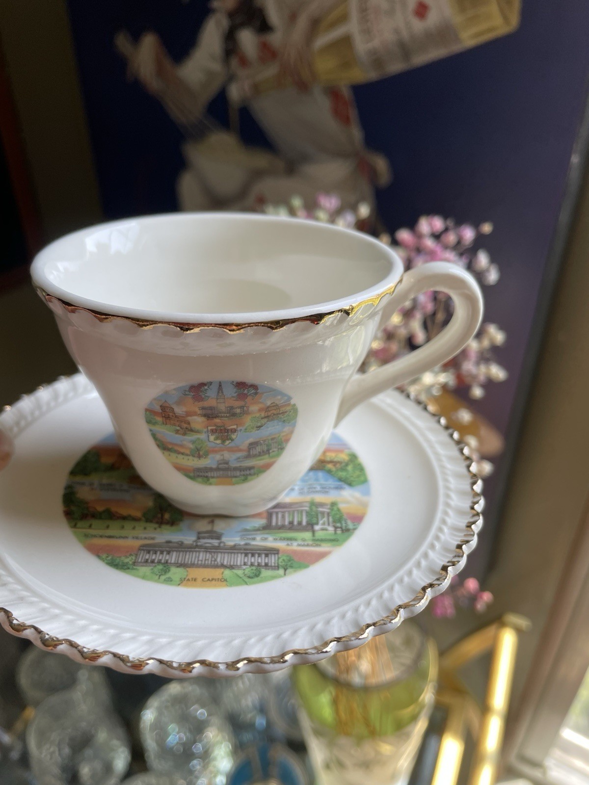 Vintage Ohio Buckeye State Souvenir Tea Cup and Saucer Set Capital Landmarks