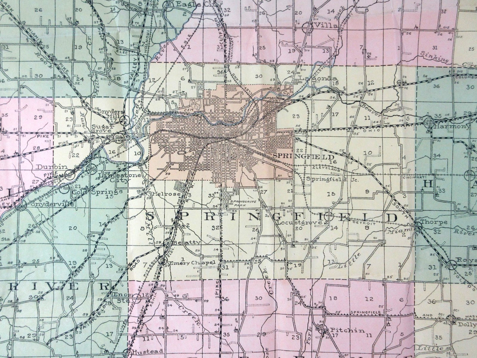 Springfield Clark County Ohio History Plat Map Color Rand McNally 1900-30s