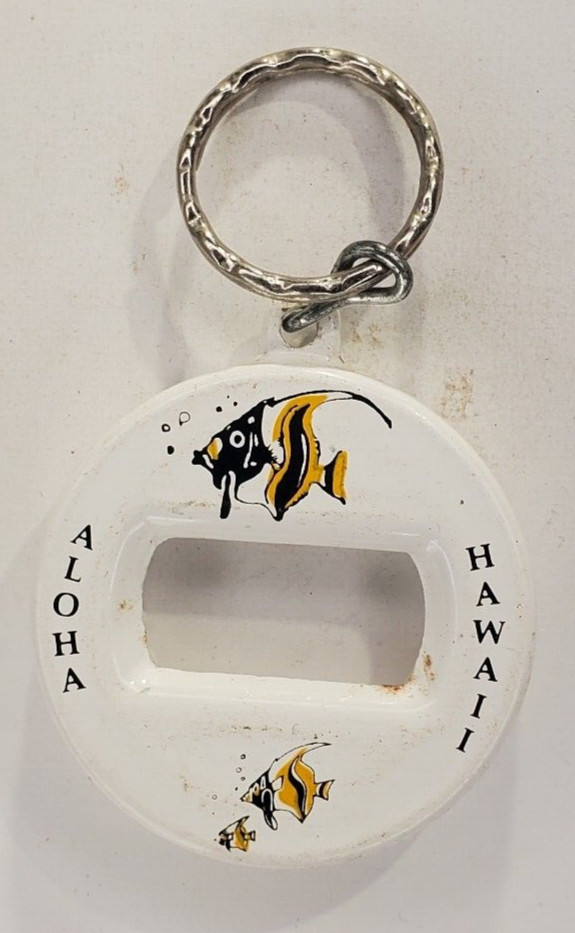 Vintage Aloha Hawaii Bev Key Bottle Opener Metal Souvenir Keychain Keyring Fish