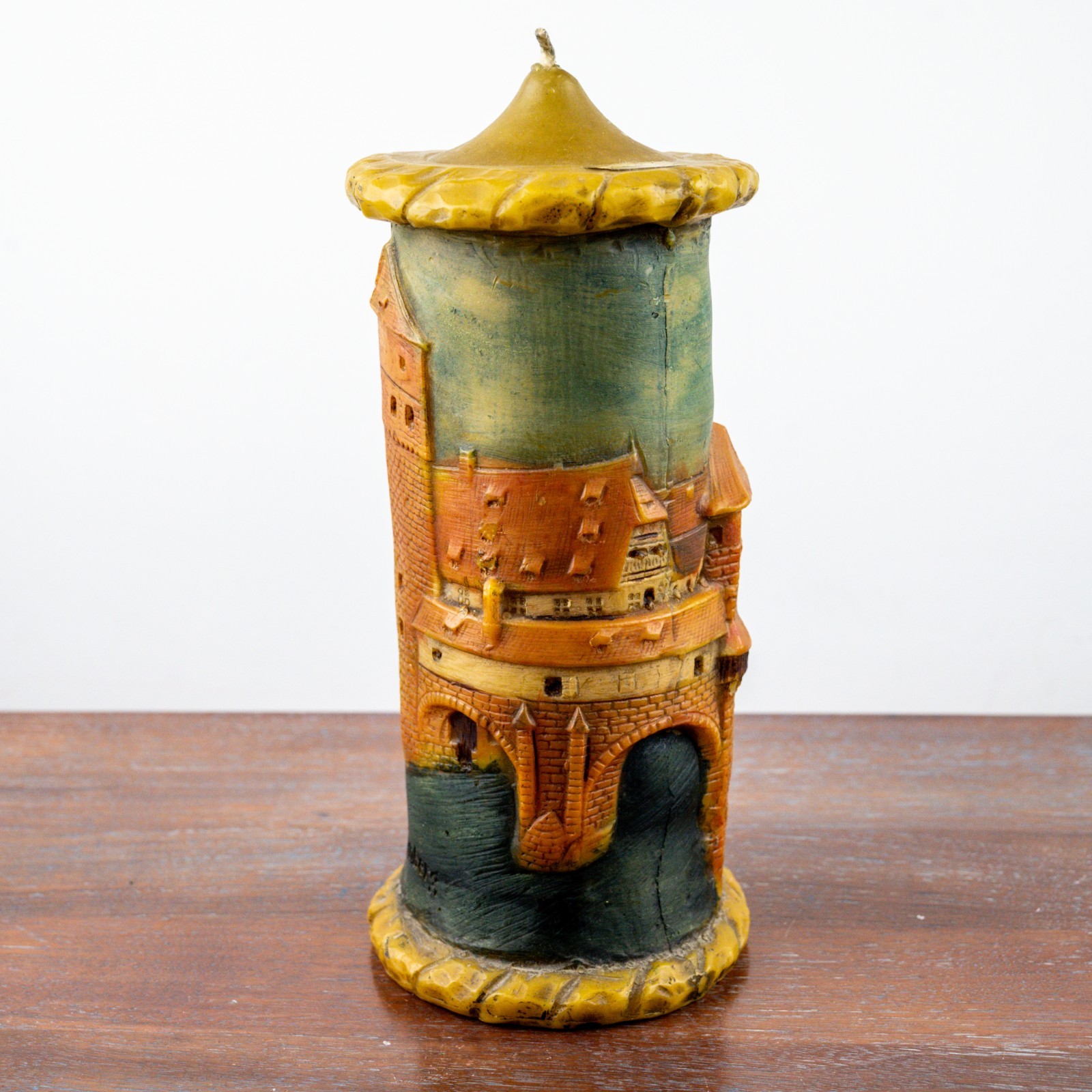 Vintage Nurnberg Germany Souvenir Candle Hand Painted Castle Tower Relief Decor