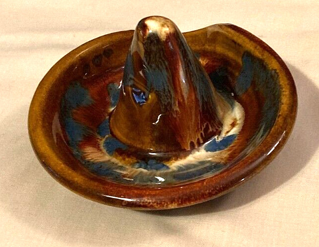 VTG 1970’s Dryden Original Pottery-Multicolor Drip Glaze Ring Dish/Hat/Decor-EUC
