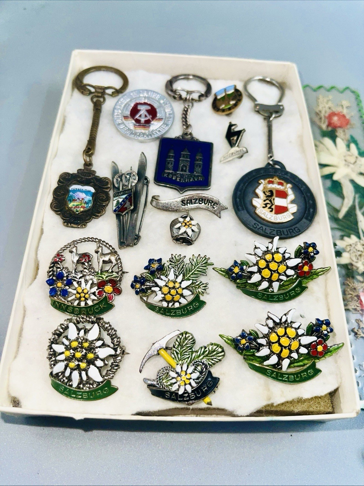 Vintage Lot of Souvenir Pins from Salzburg, Kitzbuhel, Innesbruck and Champonix.