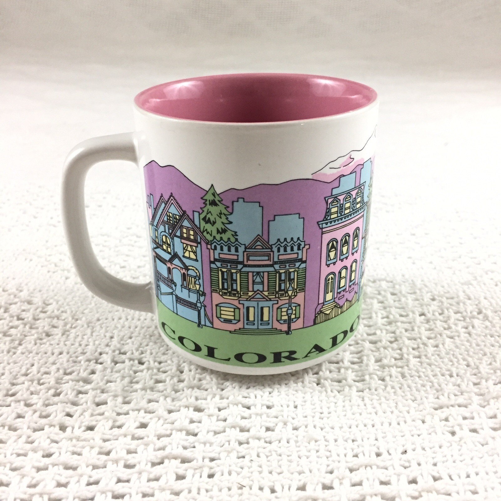 Denver CO Colorado Pastel Houses Vintage Coffee Cup Mug Mountain Background