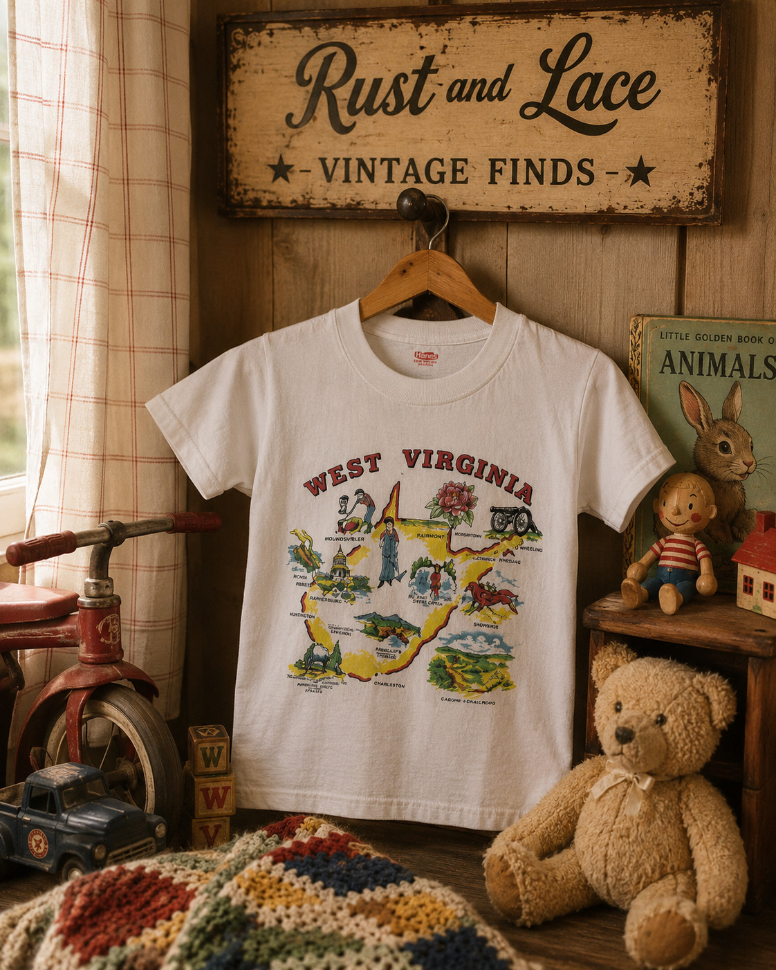 Vintage 70’s West Virginia T Shirt Hanco Kids 6-8 NOS Souvenir