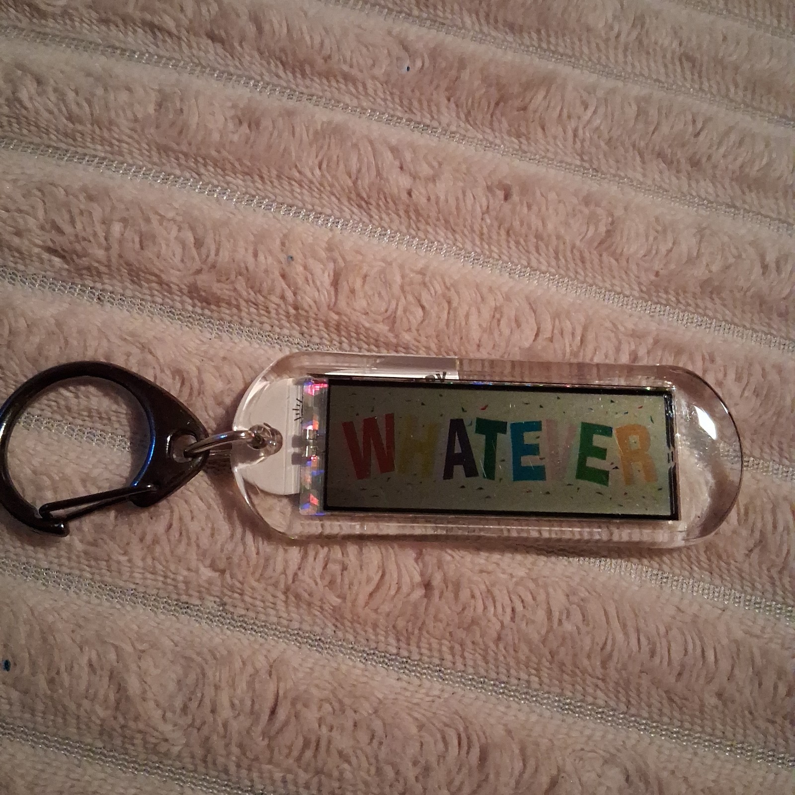 WHATEVER – Acrylic Blinking Solar Powered Keychain 4.25” Long w/Snap Keyring