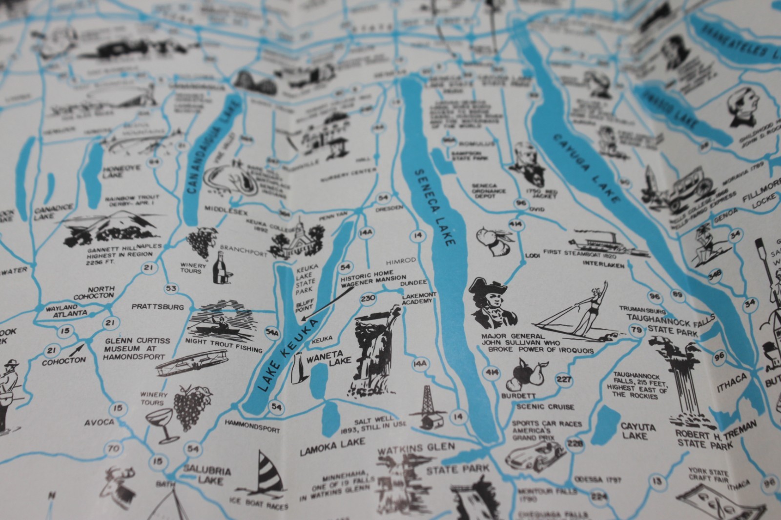 New York Finger Lakes Travel Brochure Map 1950’s