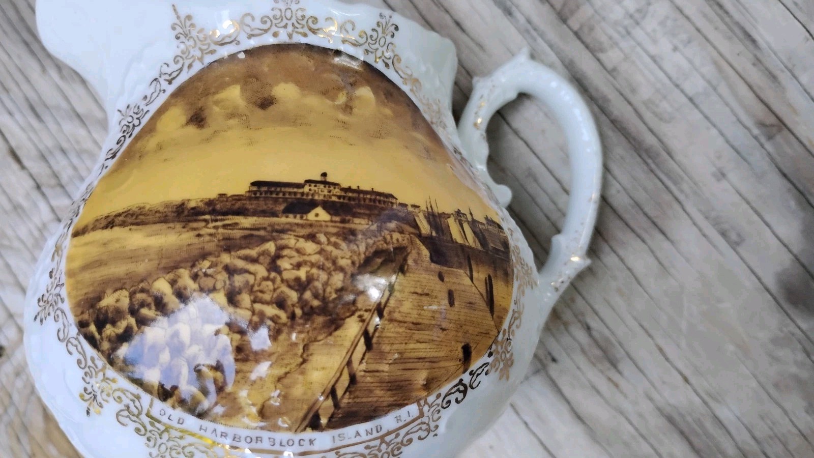 2 1800’s Block Island RI Souvenirs Steamboats Ocean House Austria Sugar Creamer