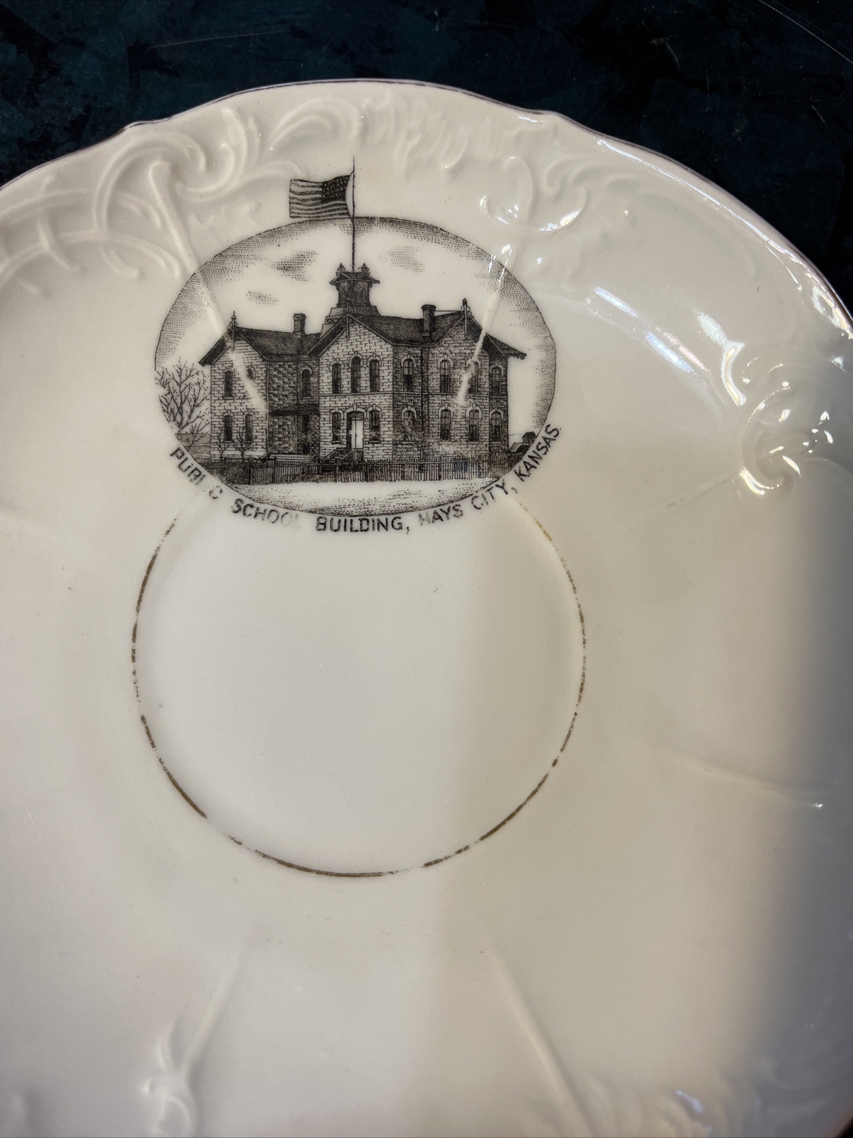 Mustache Cup & Saucer A Historic Schoolhouse Building KANSAS – Hays City 1870’s?