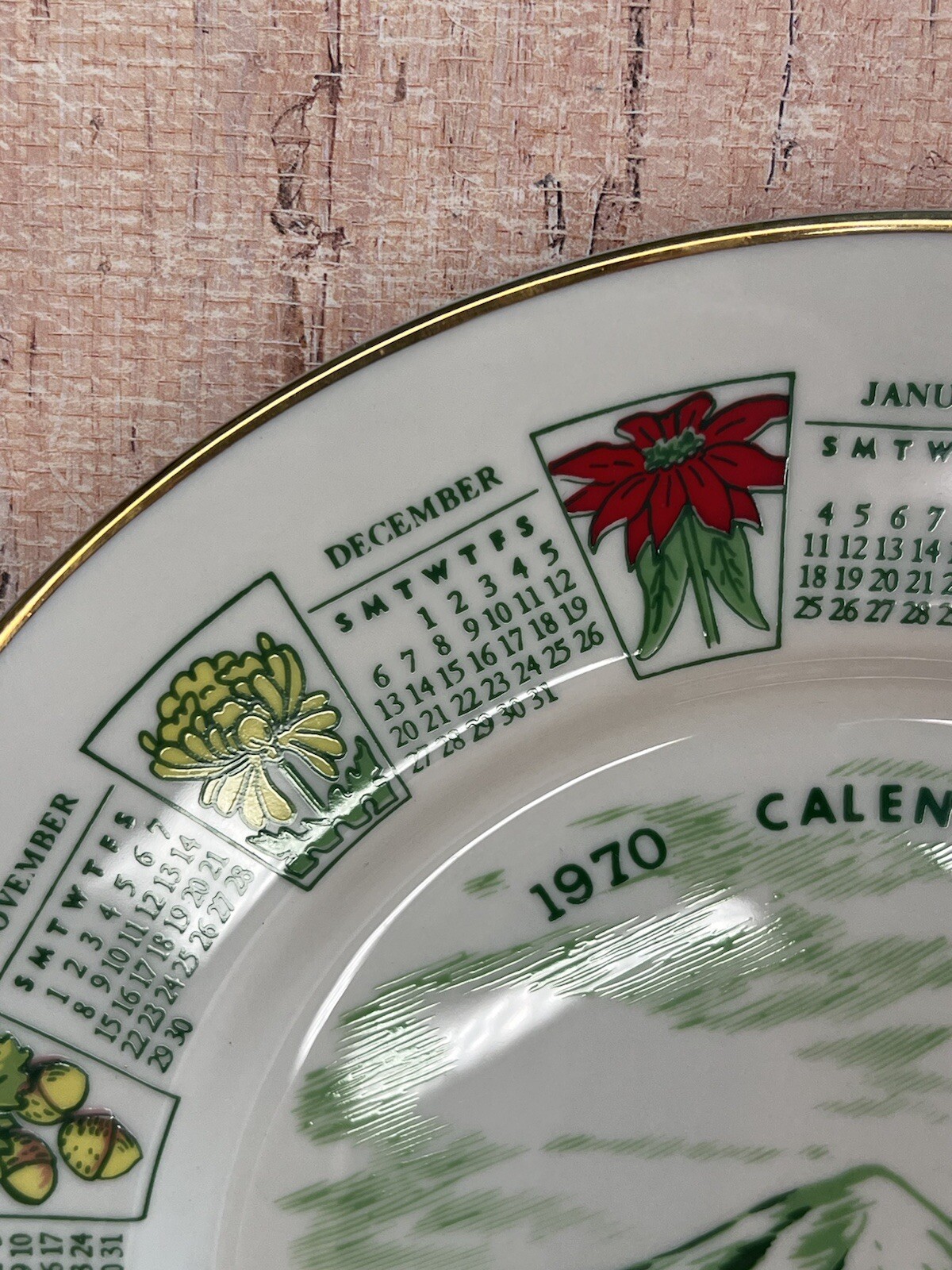 Mount Hood 1970 Calendar Plate Viletta’s Arts Roseburg Oregon Vtg Souvenir NOS
