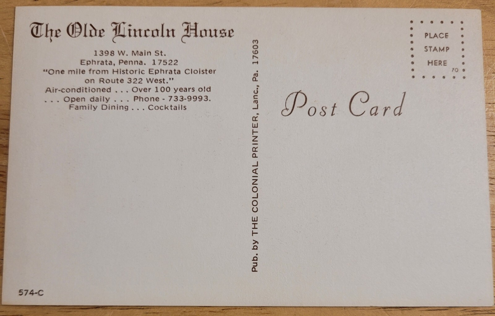 Vintage The Olde Lincoln House -1850 Family Dinning – Abraham Lincoln