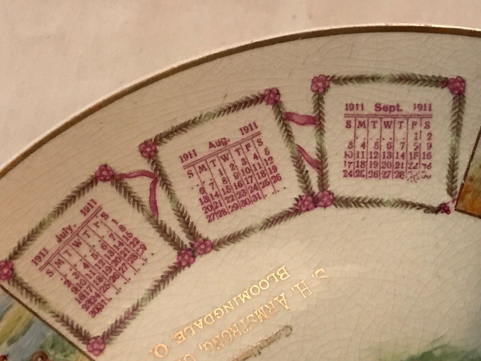 1911 S. H. Armstrong Grocer Calendar Plate, Bloomingdale Ohio
