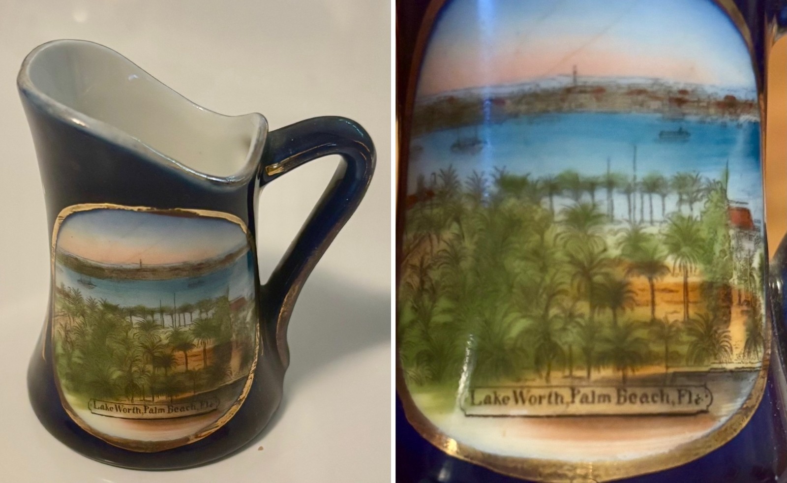 Vintage 1930s Palm Beach Florida Souvenir Lake Worth Mini Pitcher