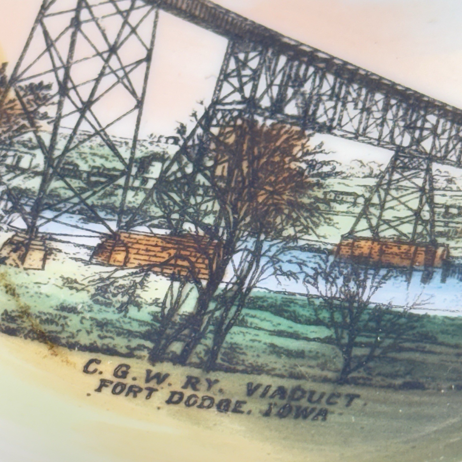 FORT DODGE, IOWA IA Antique C.G.W. RY VIADUCT Trinket SOUVENIR PLATE DISH