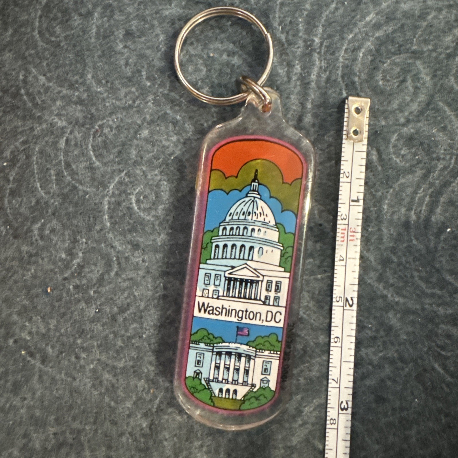 Washington DC Keychain Capital Building Multicolor Plastic Vintage Two Sided
