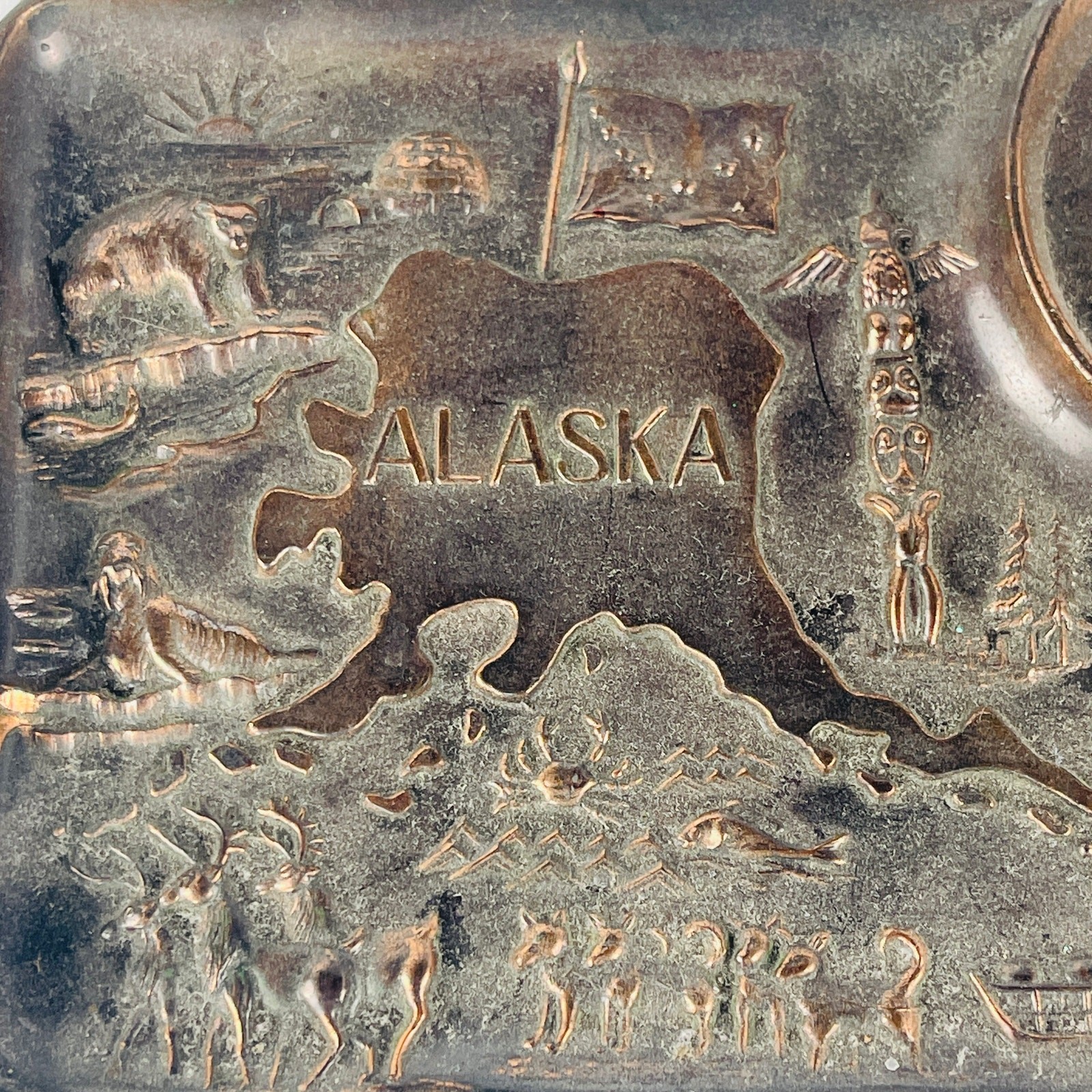 Vintage Alaska Mt. McKinley 20,320 Metal Souvenir Dish Copper Tone