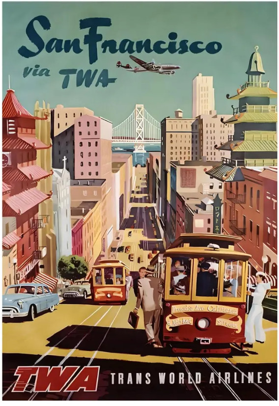 San Francisco California TWA United States Travel Advertisement Art Poster