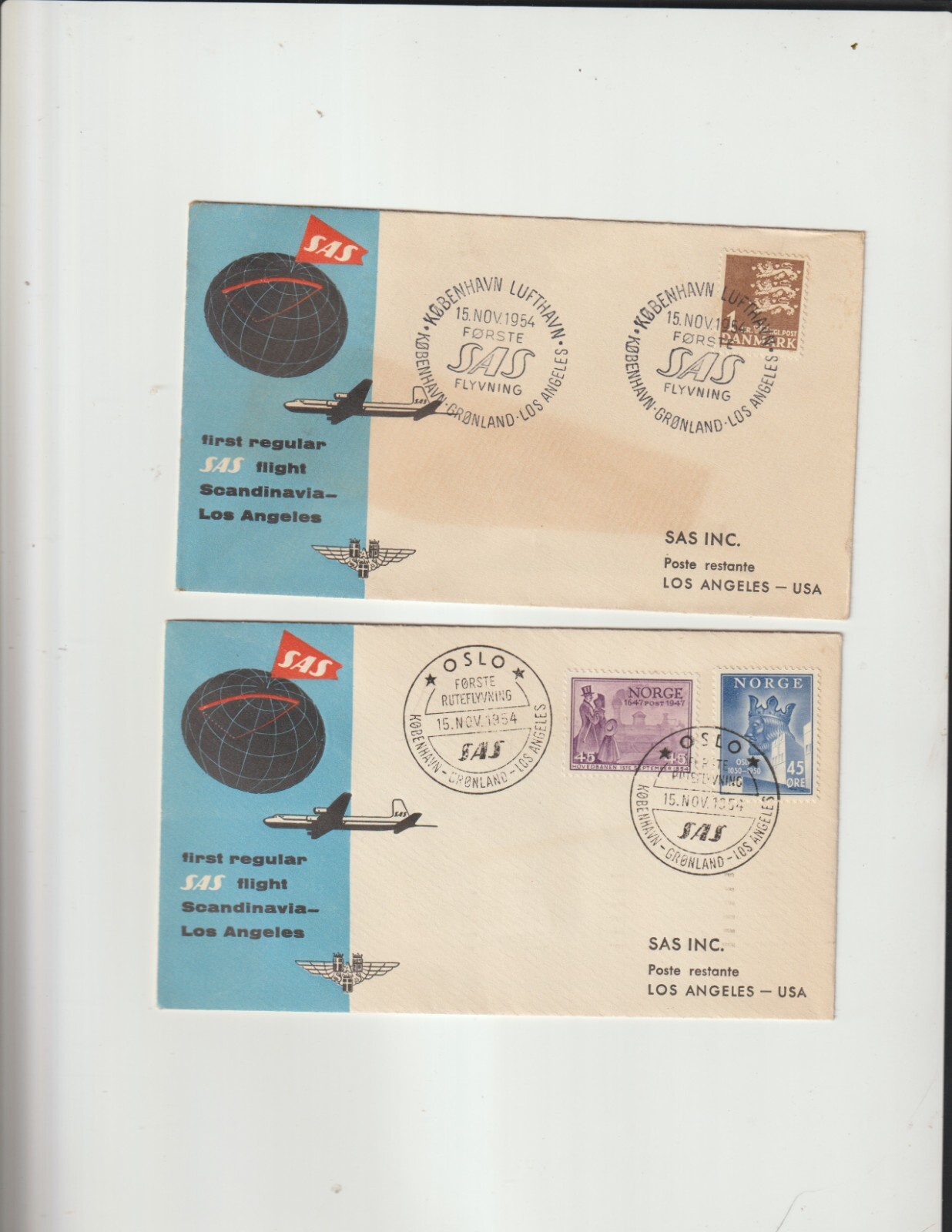 SAS First Trans Polar FIRST FLIGHT Scandinavia Los Angeles Collection 4 Covers