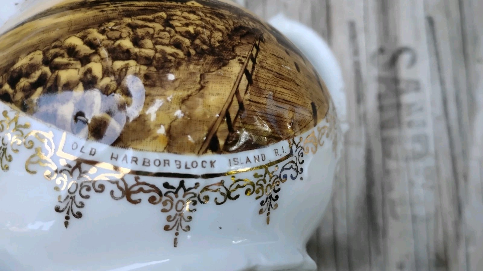 2 1800’s Block Island RI Souvenirs Steamboats Ocean House Austria Sugar Creamer