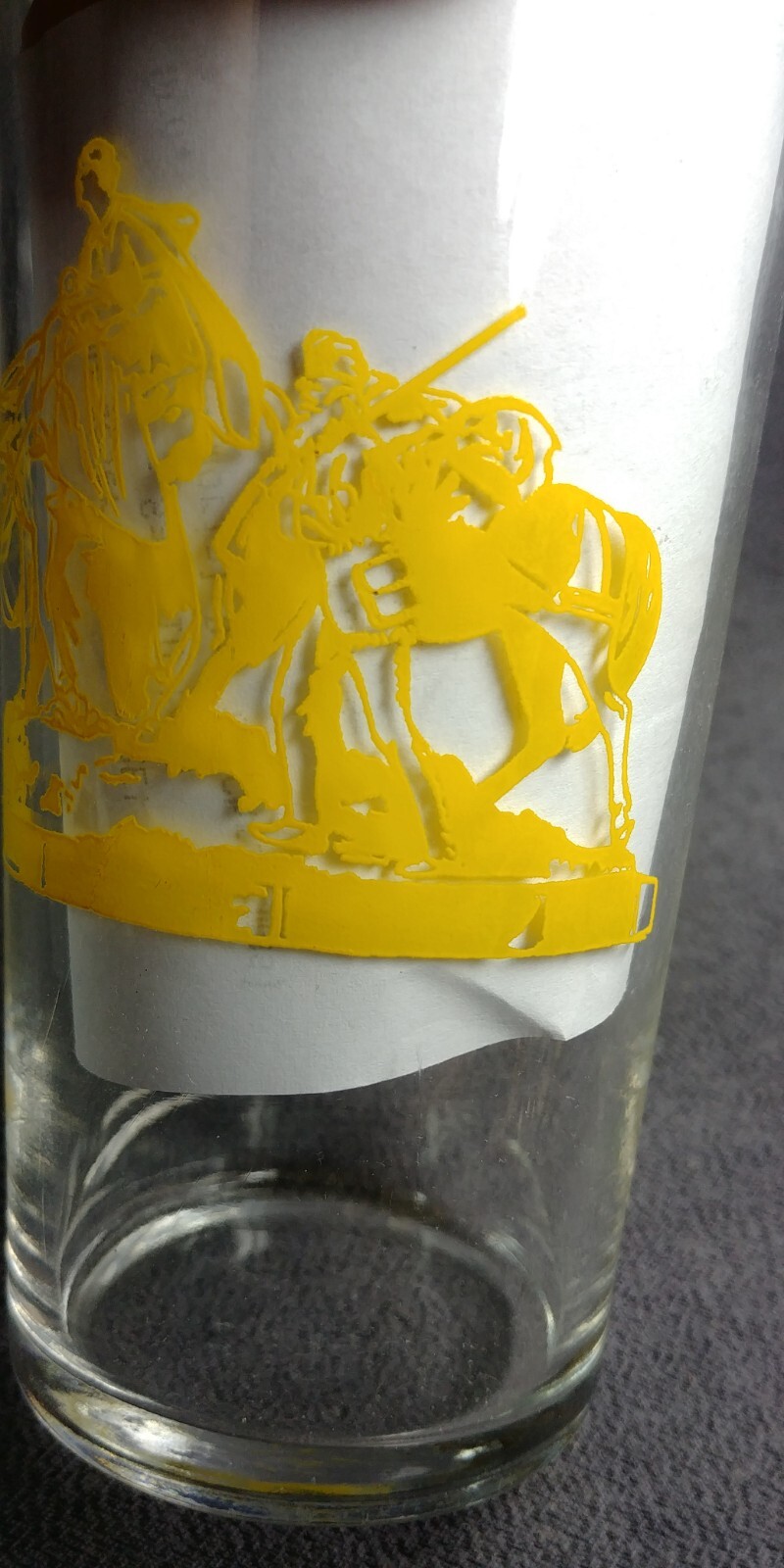 2 1850-1950 Kansas City Centennial Drinking Glass Yellow Red Indian Scout Horse