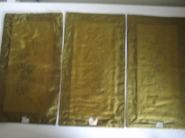 Oriental Embroidery Panel Wall Hanging Silk 16 x 9 in. Set of 3
