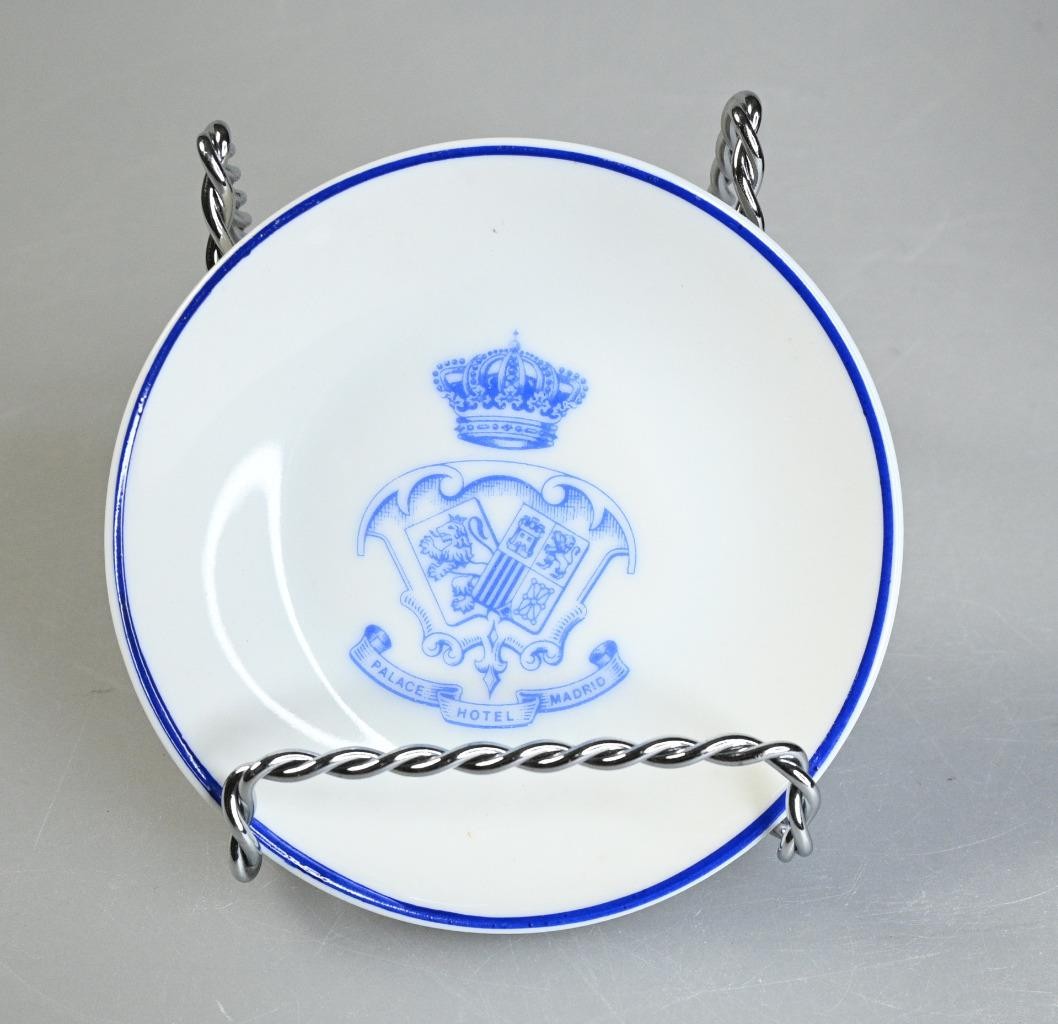 Vintage Palace Hotel Madrid Round Blue Porcelain Dish Tray