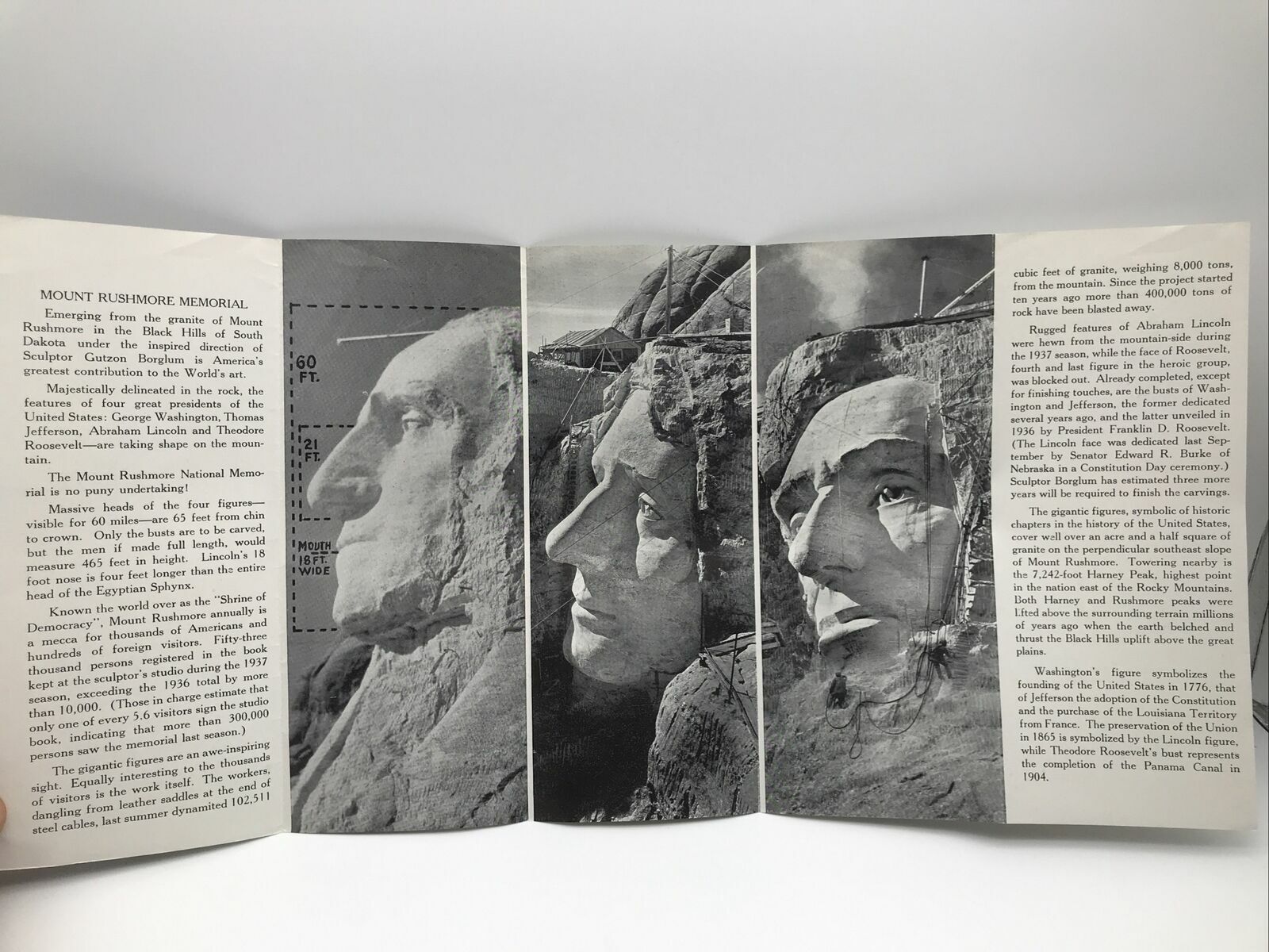 1938 UNFINISHED MOUNT RUSHMORE NATIONAL MEMORIAL Black Hills Brochure