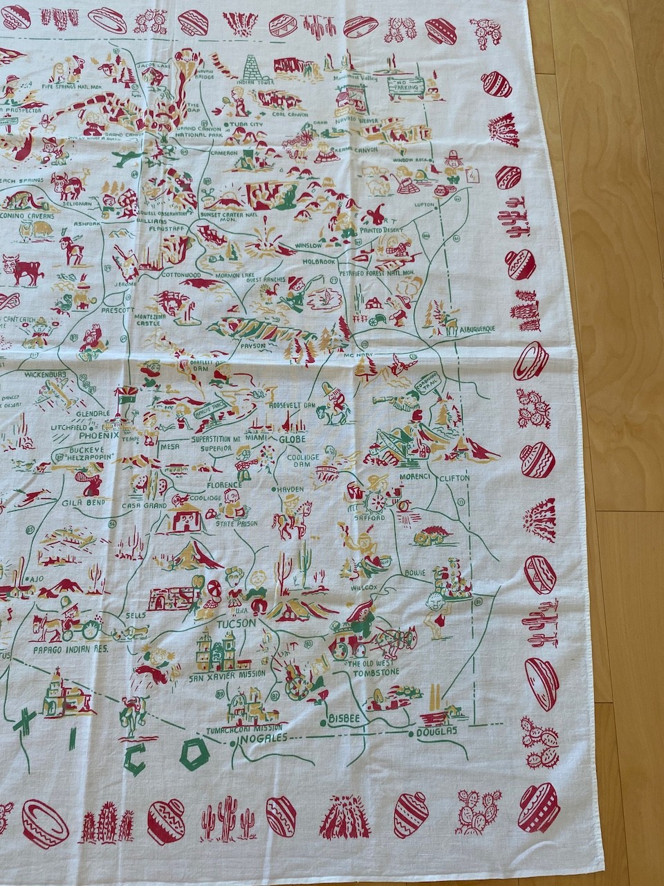 Vintage Arizona Travel Map Souvenir Tablecloth 48″ X 45″ Tourist Sights Western